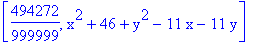 [494272/999999, x^2+46+y^2-11*x-11*y]
